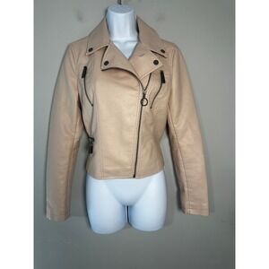 Vince Camuto Womens Beige Faux Leather Asymmetrical Zip Moto Jacket XS Nude